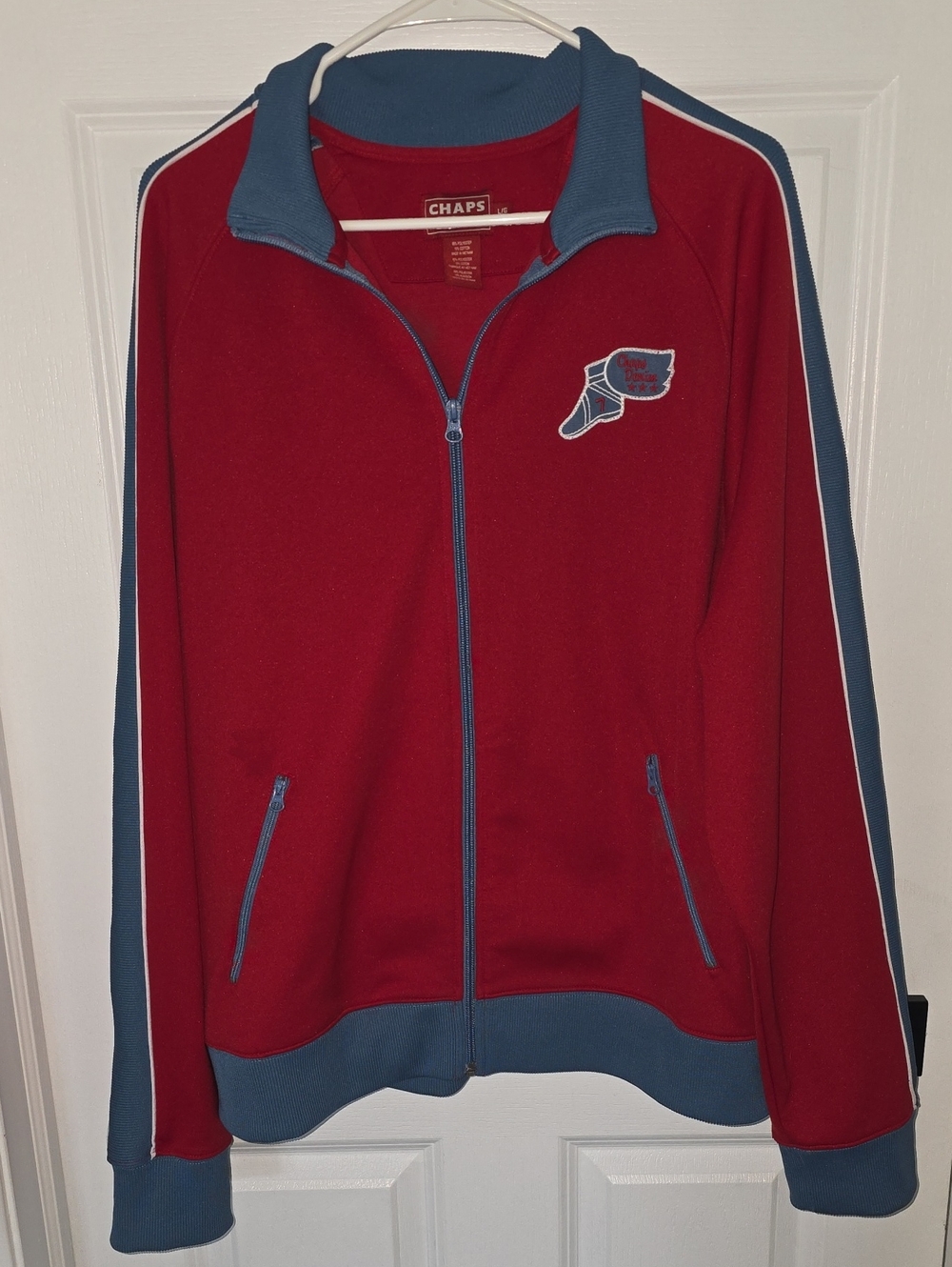 Vintage Chaps Red Track Jacket with Blue Trim and Embroidered Patch